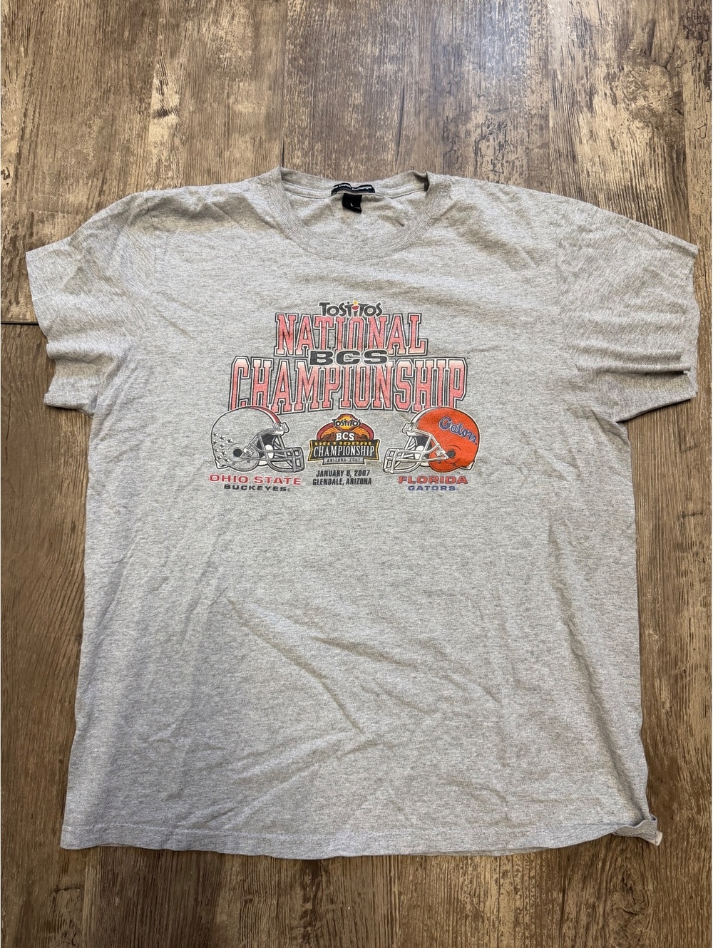 Vintage 2007 BCS National Championship T Shirt Ohio State vs Florida Mens L Grey
